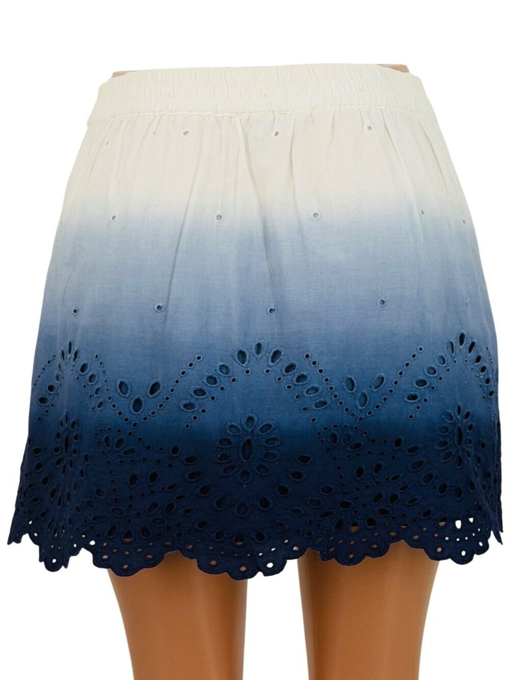 Express White Blue Ombre Eyelet Scalloped Tassel Mini Skirt | Coastal Boho 2K10s - Picture 7 of 16